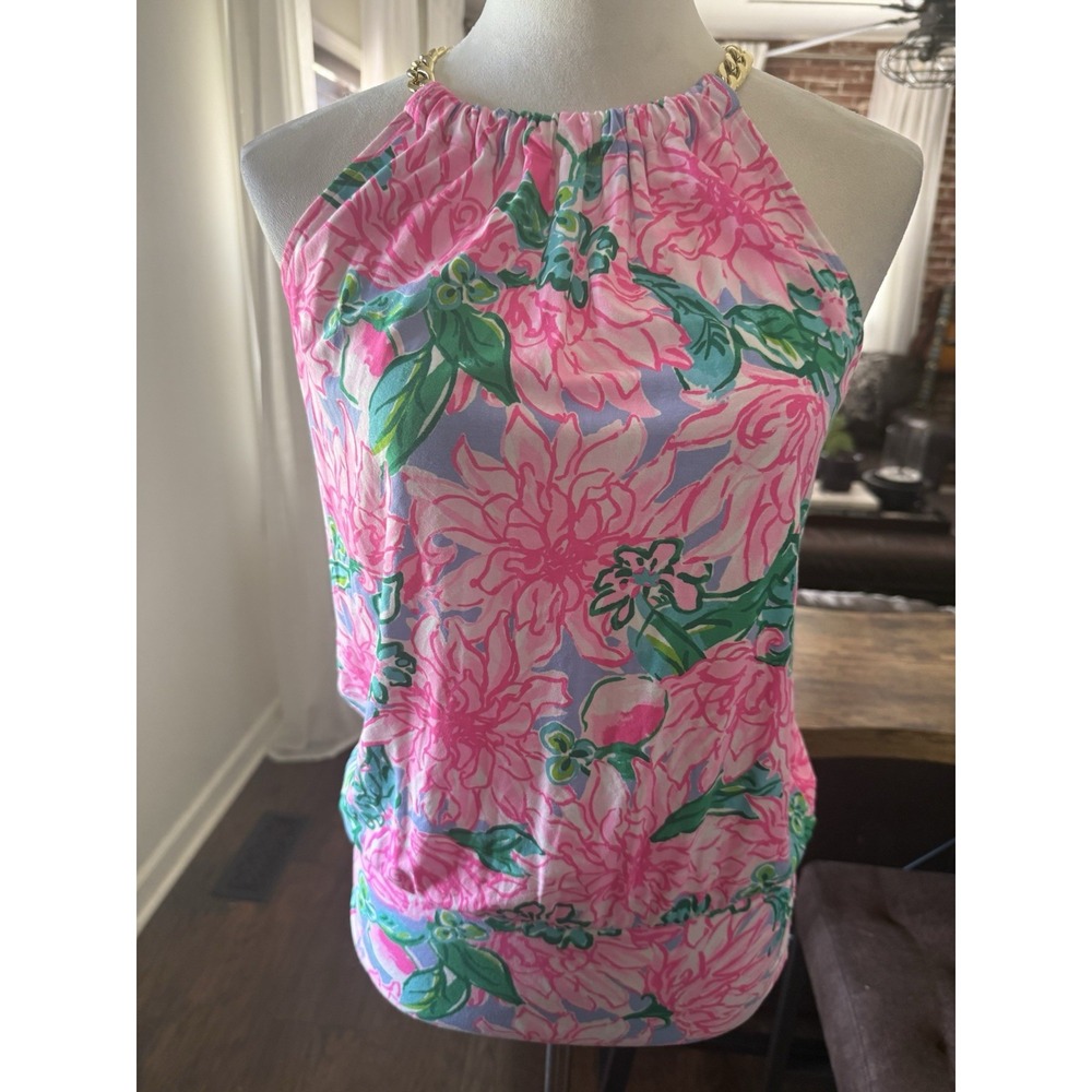 Lilly Pulitzer Bowen Try Your Zest Hslter Pink Blossom Gold ChaIn Size XS - Picture 2 of 6